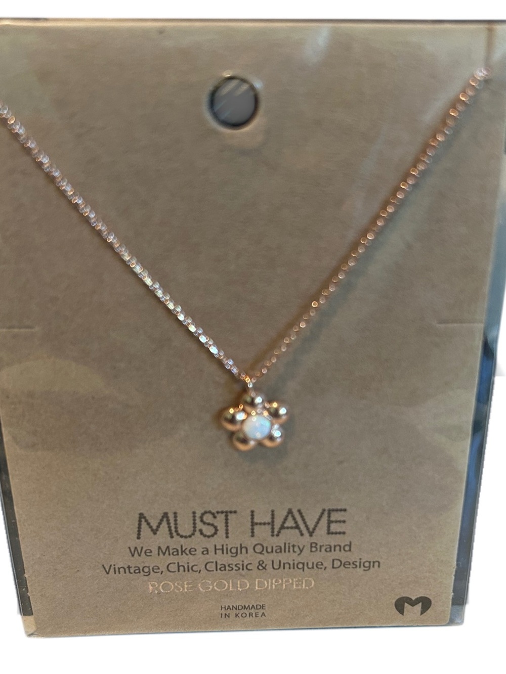 Mini Opal Flower Rose Gold Pendant Necklace 16” NWT